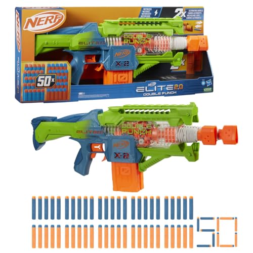 Nerf Elite 2.0, blaster lancia-dardi Double Punch, 50 dardi Nerf Elite, 2 caricatori da 10 dardi, blaster Nerf