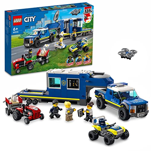 LEGO City Police Camion Centro di Comando della Polizia, ATV, Drone, 4 Minifigure e Trattore Giocattolo, Idea Regalo,