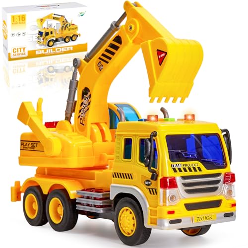 HERSITY Ruspa Giocattolo, Escavatore Camion Grande con Luci e Suoni Macchina per Maschio Bambini 3 4 5 Anni Regalo, 1/16