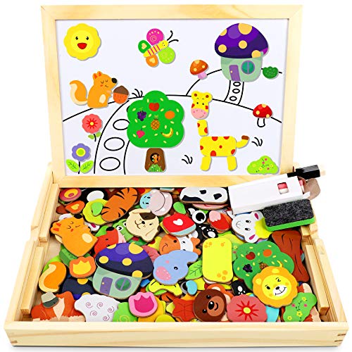 Jojoin 110 PCS Puzzle Magnetico Legno - Lavagna Animali Giocattolo per Bambini - Giochi Montessori - Educativi Puzzle