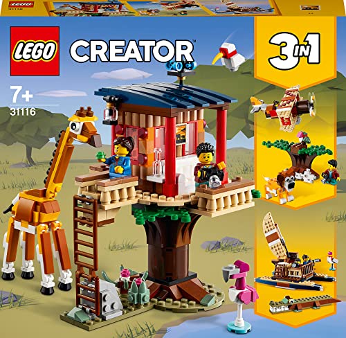 LEGO 31116 Creator 3 in 1 Casa sull’Albero del Safari, Catamarano, Biplano, Kit di Costruzione con Nave, Aereo,