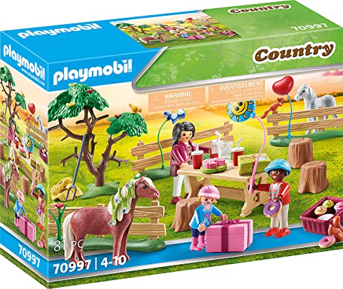 PLAYMOBIL Country 70997 Festa di Compleanno al maneggio dei Pony, Giocattoli per Bambini dai 4 Anni