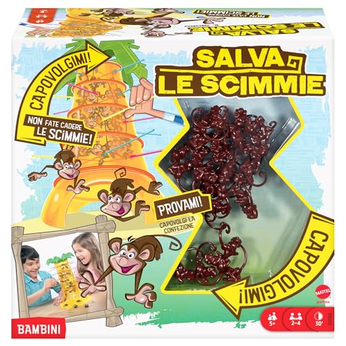 Mattel Games - SALVA LE SCIMMIE, gioco per tutta la famiglia da 2 a 4 giocatori, include 30 scimmie, 30 bastoncini