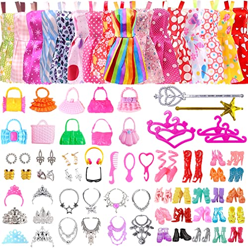 76 Pezzi Vestiti Accessori Compatibile con Barbie, 16 Abiti 20 Scarpe 10 Borse 30 Gioielli Accessori ( Ornamento Pettine