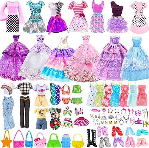 56 Set Abbigliamento e Accessori per Barbie Doll, Accessori per Bambole Mini Vestiti Abiti Pantaloni Bikini Scarpe Borsa