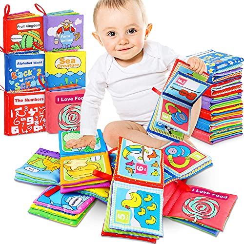 RenFox Libro Stoffa, Set Neonato, Quiet Book, Libro Tattile per Bambini, 6 Pezzi Libro Non Tossico Stoffa Morbida per Lo