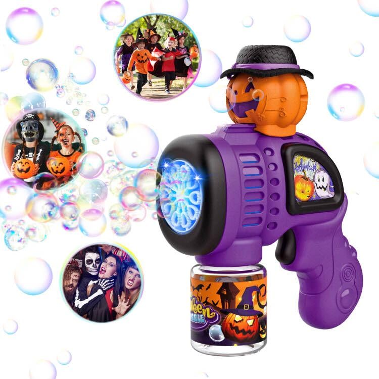 Bombble Pistola a Bolle per Zucca di Halloween per Bambini, Macchina Bolle di Sapone 8000+ Bolle al Minuto, 10 Fori